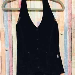 Halter corset, black velvety XL